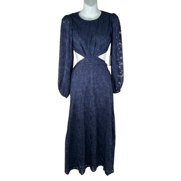 ASTR the Label Cutout Burnout Floral Dress NWT Size XS Blue Open Back High Neck - Picture 2 of 13